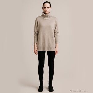 MAX MARA LEISURE Loose Fit Beige Roll Neck Wool Turtleneck Size S